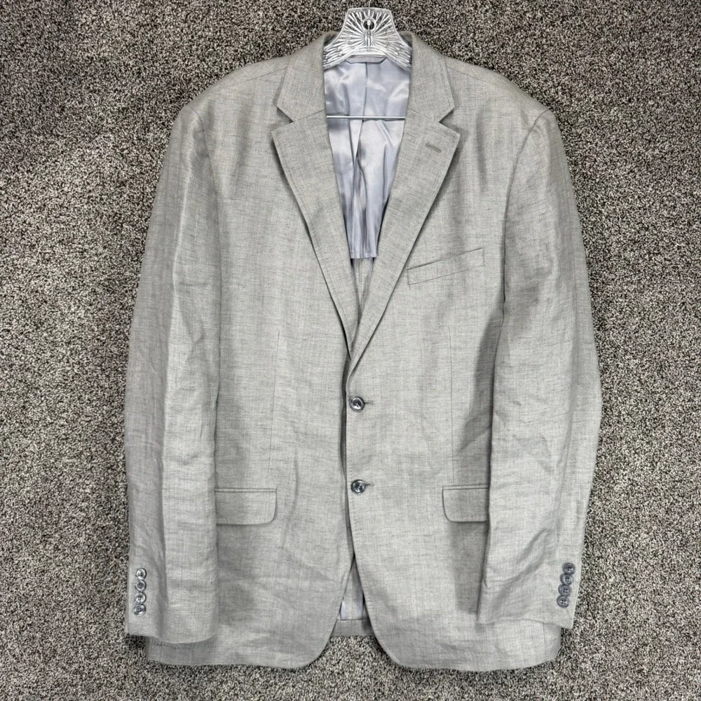 Calvin Klein Blazer Mens‎ 44L Gray Linen Extreme Slim Fit Sport Coat Jacket